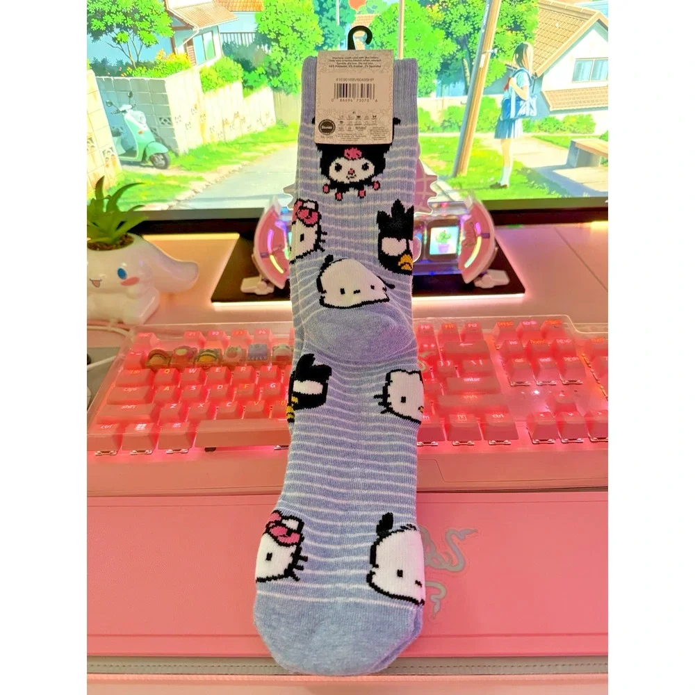 Hello Kitty & Friends Mens Crew Socks Kuromi Keroppi Pochacco 2024 Sanrio Stripe